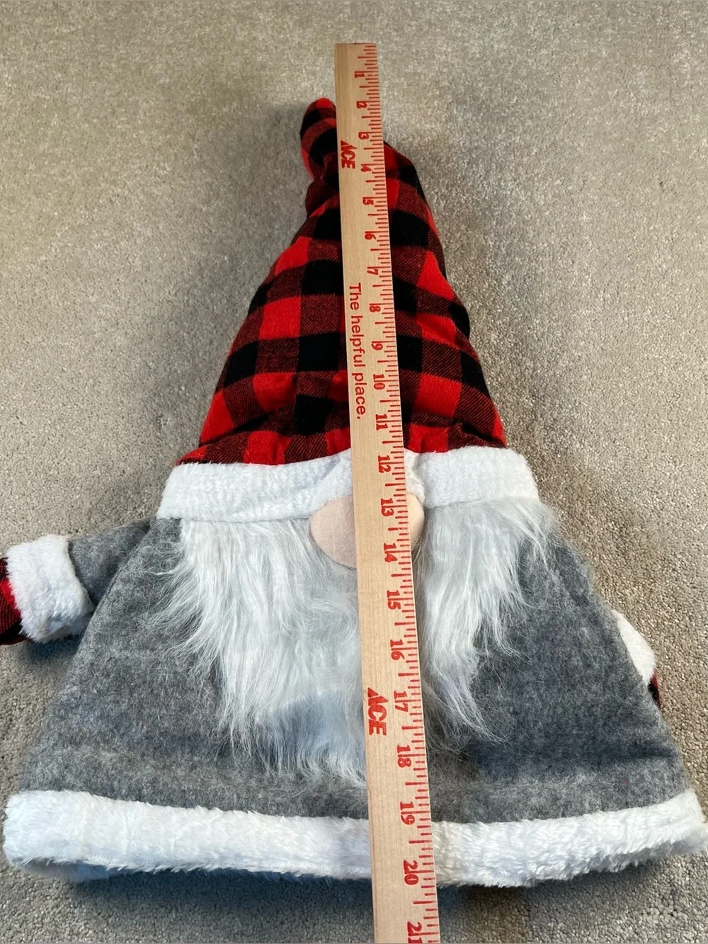 Gnome Christmas Tree Topper Holiday Plaid Gray Felt Craft Art Tree Decor